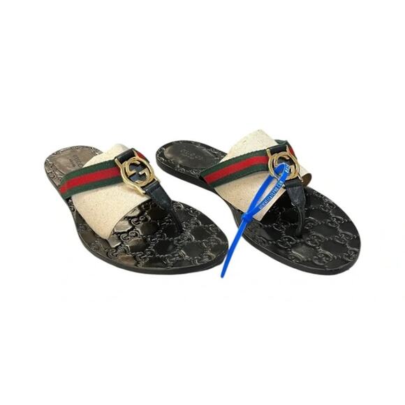 Gucci Interlocking GG Thong Sandal EU 38 Black Leather Flat Flip Flop Slide - Picture 15 of 15
